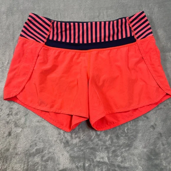 Lululemon Shorts Women's Size 6 Speed Up Coral Navy Stripe Athletic Running - Picture 1 of 6